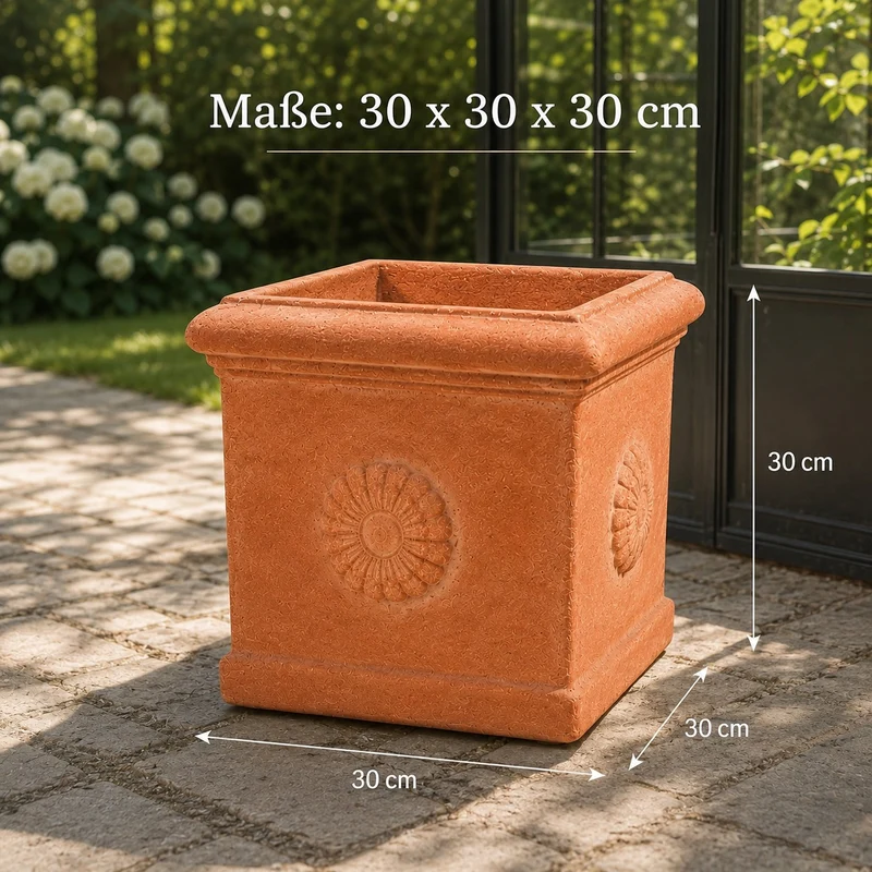 Quadratischer Terracotta-Kübel „Rosone“