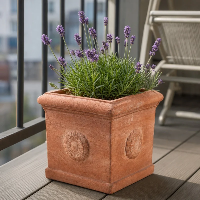 Quadratischer Terracotta-Kübel „Rosone“