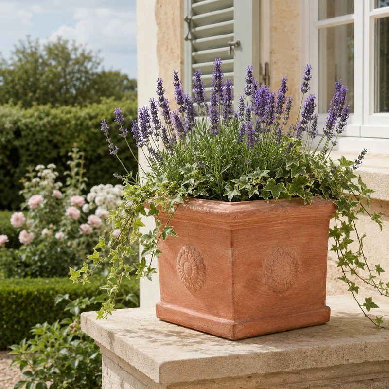 Quadratischer Terracotta-Kübel „Rosone“