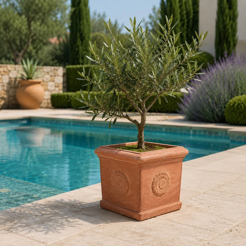 Quadratischer Terracotta-Kübel „Rosone“