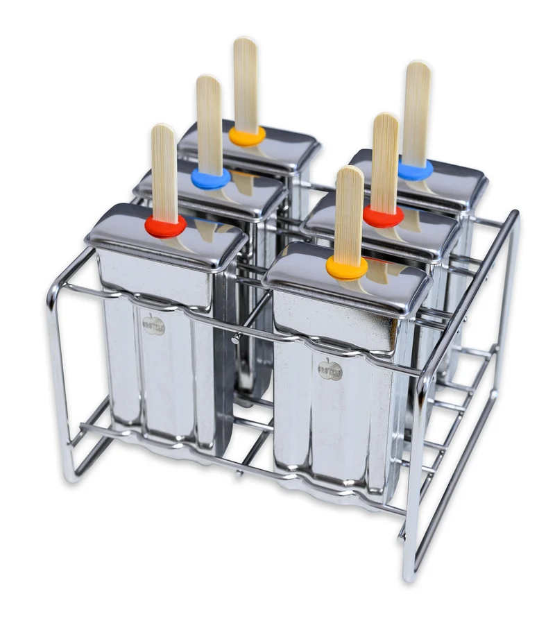 Brotzeit Eiszeit mit Sti(e)l Eisformen 6er Set eckig mit Ständer aus Edelstahl pop tray Eis am Stiel