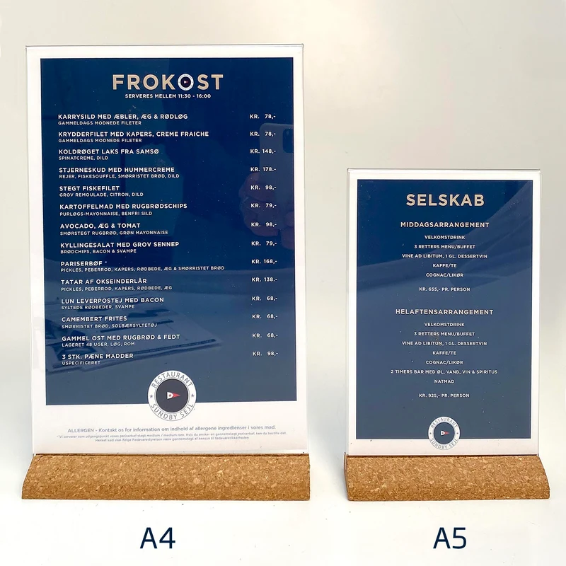 Tischaufsteller aus Kork mit Acrylhalter – A4 oder A5 doppelseitig