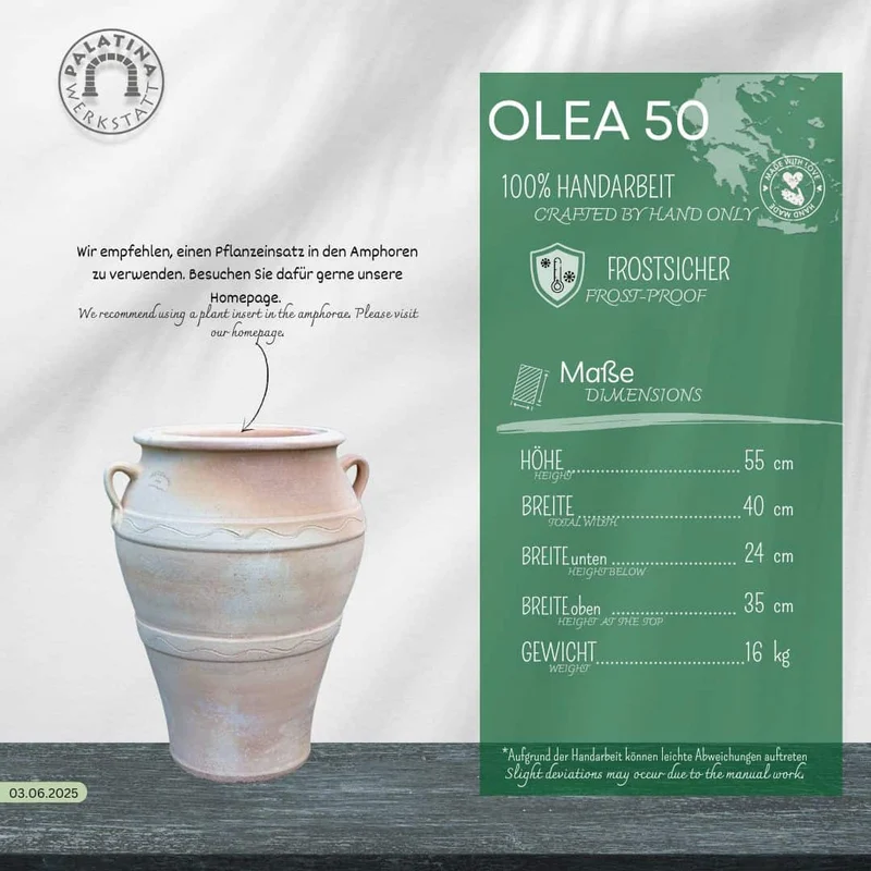 frostfeste Terracotta Amphore “Olea” H= 50 cm
