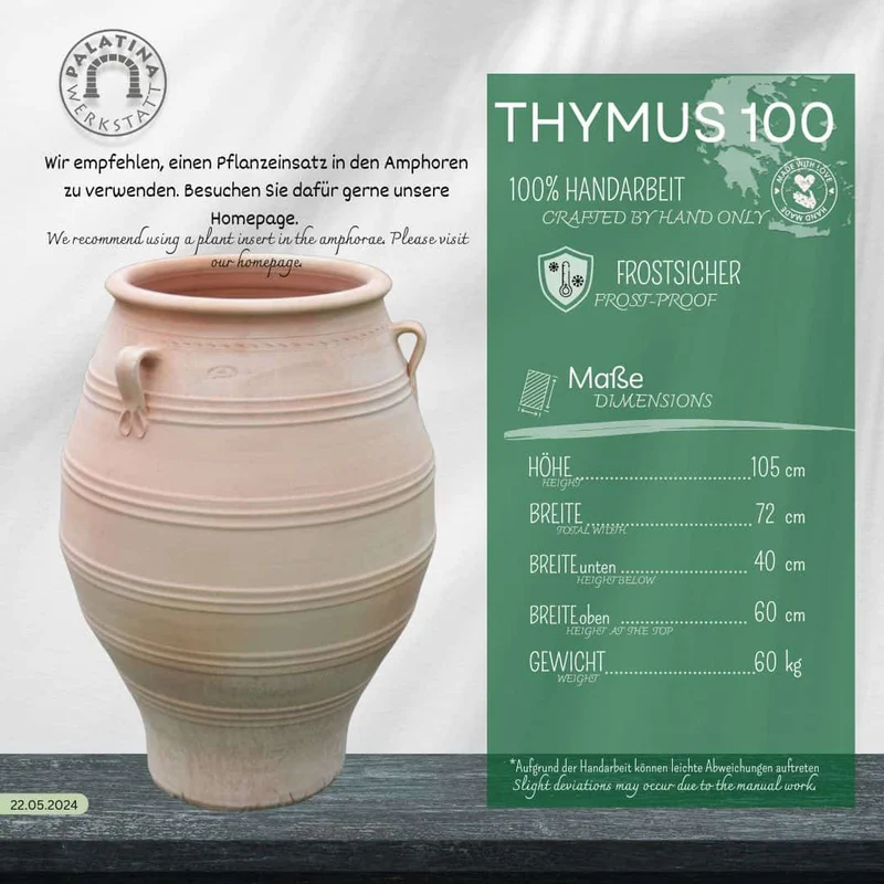 XXL terrakotta Amphore "Thymus", H=100 cm