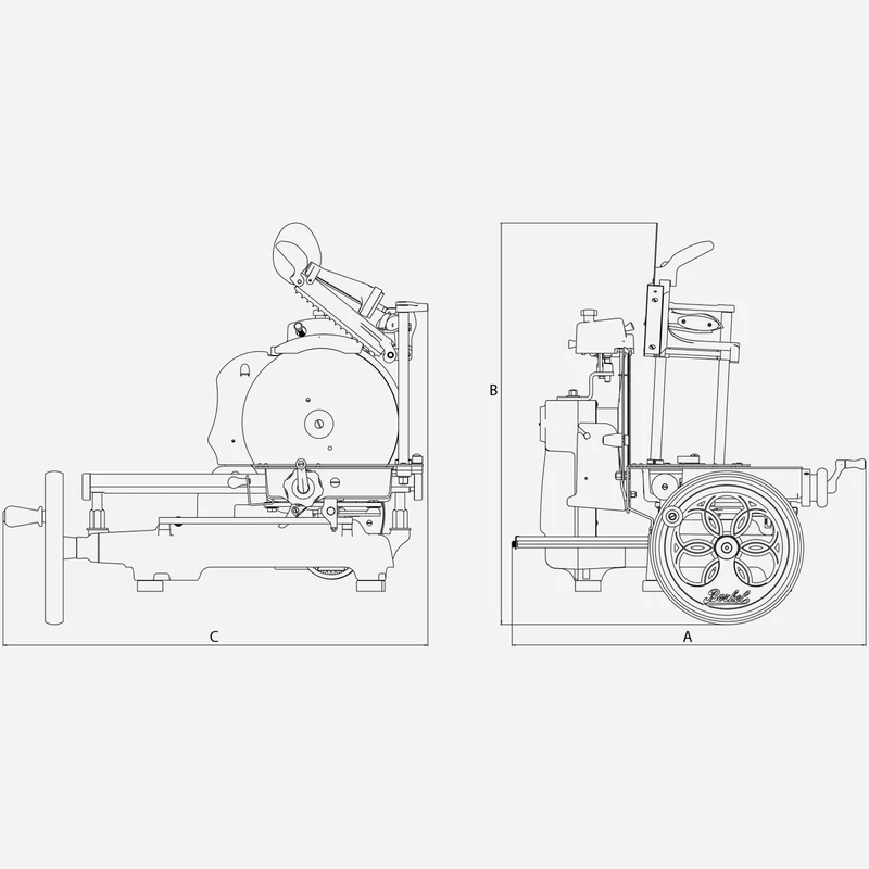 Berkel Volano B3 Schwarz, Schwungrad Aufschnittmaschine mit Standfuß und Schneidebrett Fassholz