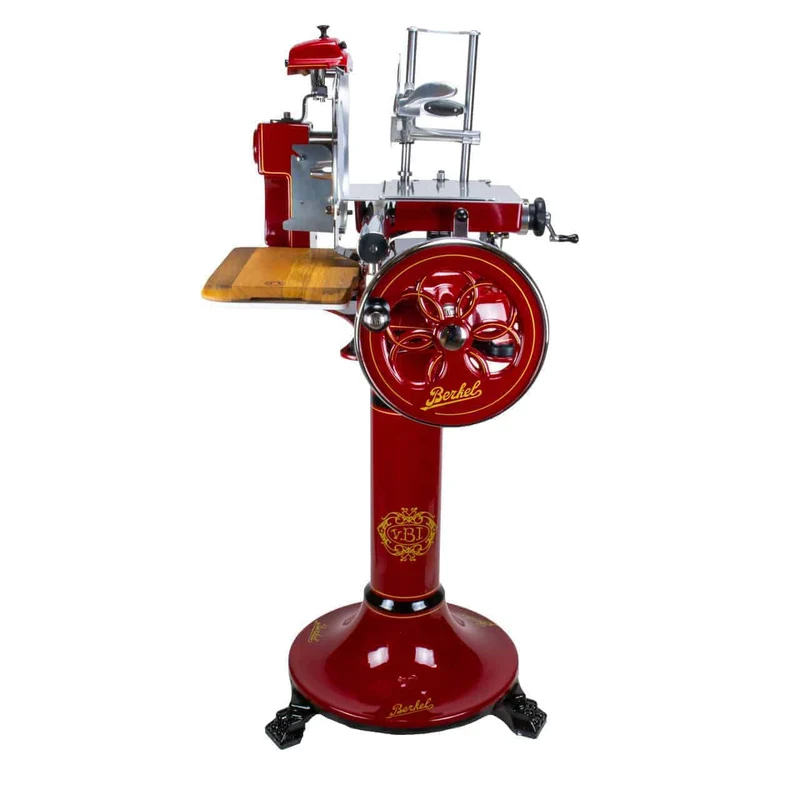 Berkel Volano B3 Rot, Schwungradmaschine mit Standfuß und Fassholzeinlegebrett