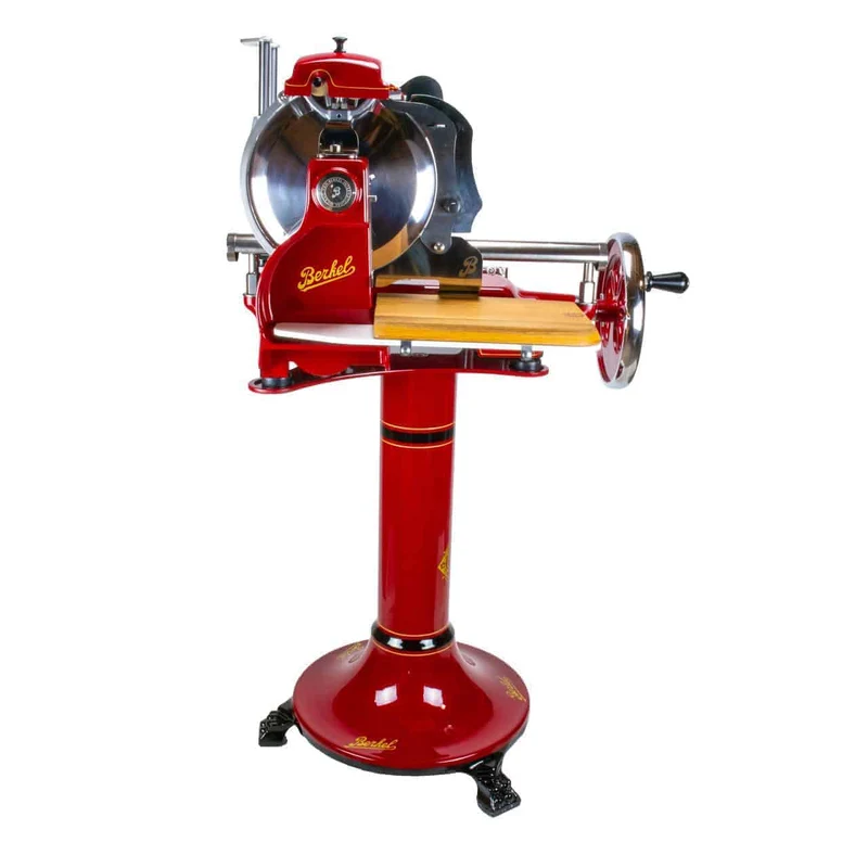 Berkel Volano B3 Rot, Schwungradmaschine mit Standfuß und Fassholzeinlegebrett
