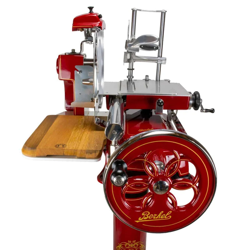 Berkel Volano B3 Rot, Schwungradmaschine mit Standfuß und Fassholzeinlegebrett