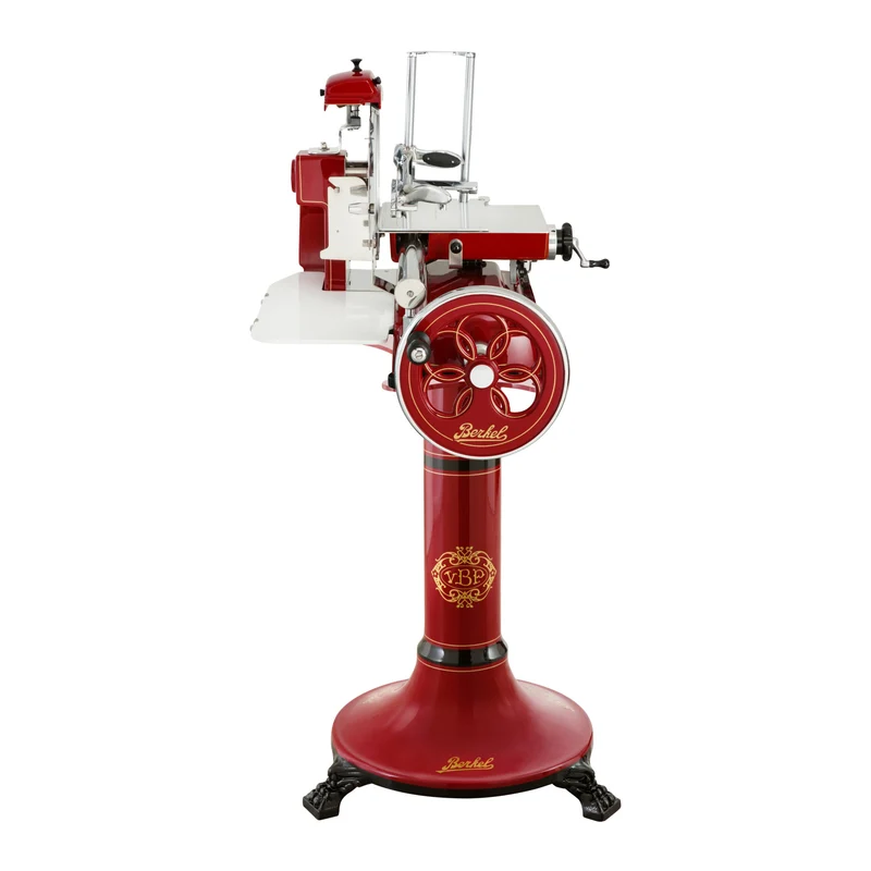 Berkel Volano B3 Rot, Schwungradmaschine mit Standfuß und Fassholzeinlegebrett