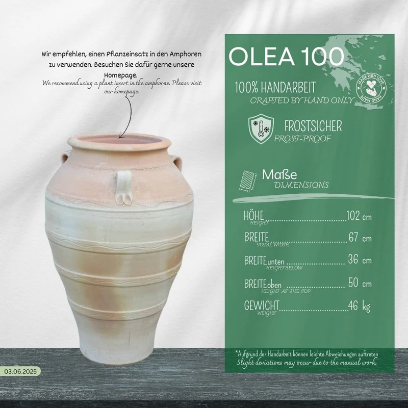 frostfeste Terracotta Amphore “Olea” H= 90 cm