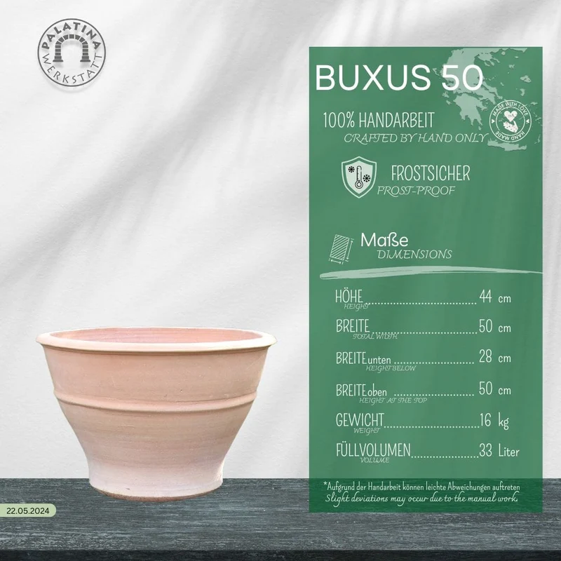 Terracotta Ton Pflanzgefäß "Buxus", 50 cm