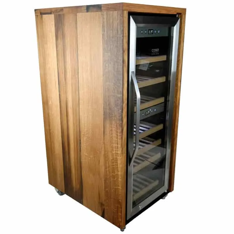 Weinkühlschrank 2 Zonen CASO WineComfort 38 Unikat aus Holz von alten Weinfässern (Eiche)