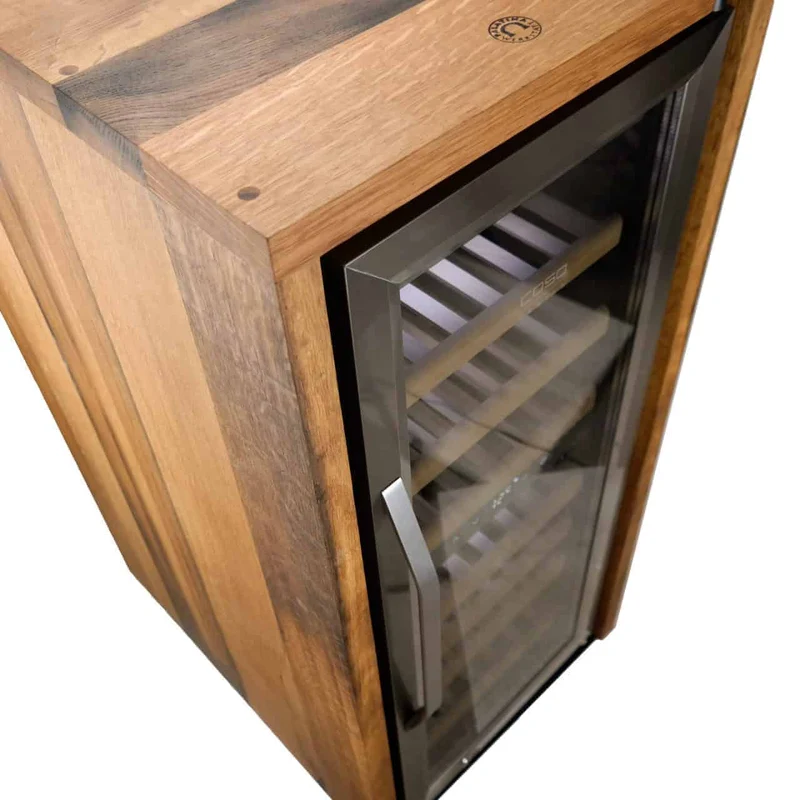 Weinkühlschrank 2 Zonen CASO WineComfort 38 Unikat aus Holz von alten Weinfässern (Eiche)