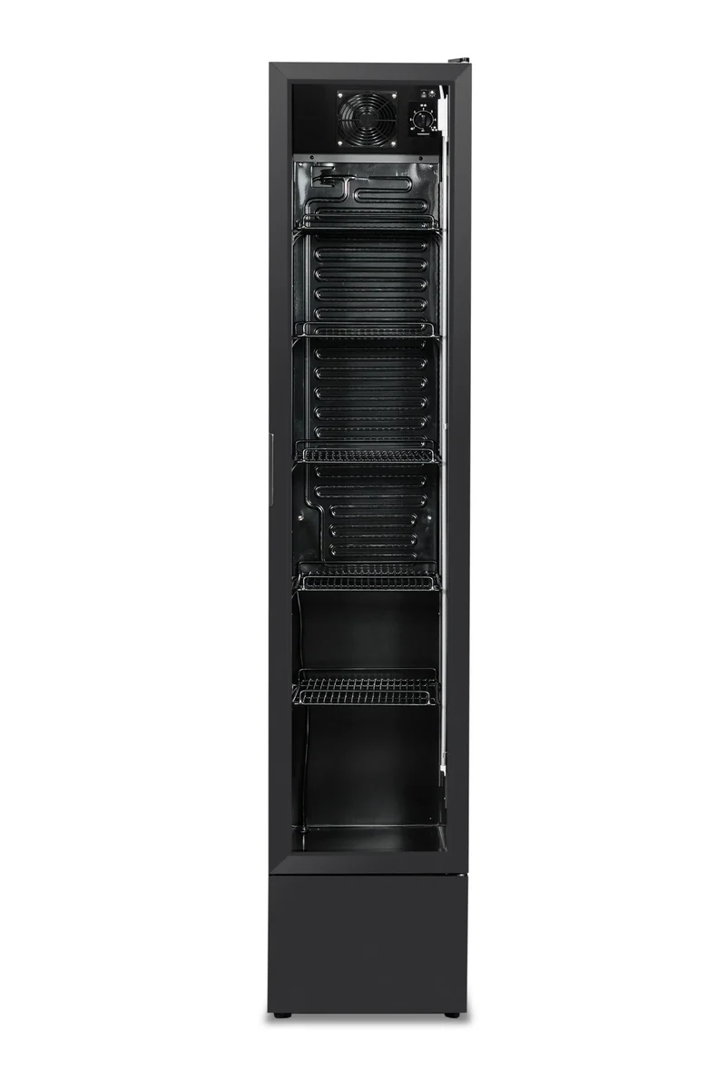 Getränkekühlschrank Glastür Schmall Schwarz NAP-150 - 390x470x1880 mm - 0.138 kW