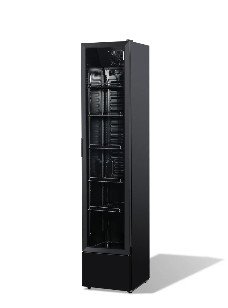 Getränkekühlschrank Glastür Schmall Schwarz NAP-150 - 390x470x1880 mm - 0.138 kW