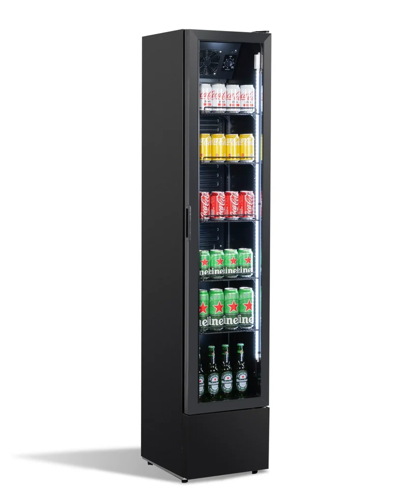 Getränkekühlschrank Glastür Schmall Schwarz NAP-150 - 390x470x1880 mm - 0.138 kW