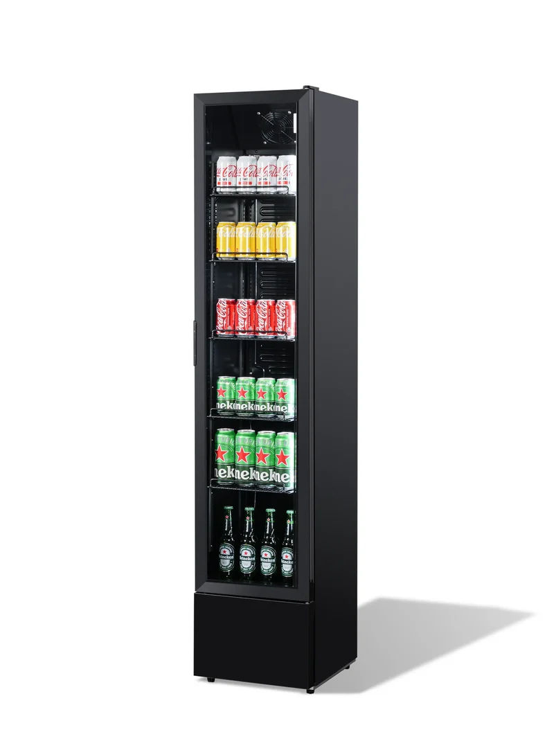 Getränkekühlschrank Glastür Schmall Schwarz NAP-150 - 390x470x1880 mm - 0.138 kW