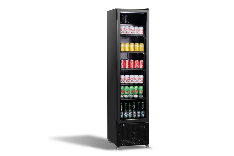 Getränkekühlschrank Glastür Schmall Schwarz NAP-250 - 460x560x1915 mm - 0.165 kW