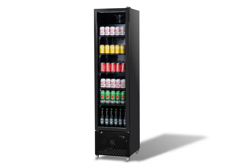Getränkekühlschrank Glastür Schmall Schwarz NAP-250 - 460x560x1915 mm - 0.165 kW