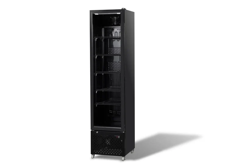 Getränkekühlschrank Glastür Schmall Schwarz NAP-250 - 460x560x1915 mm - 0.165 kW