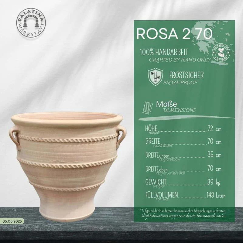 großer Terracotta Pflanzkübel, Pflanzgefäß "Rosa 2" H=70cm