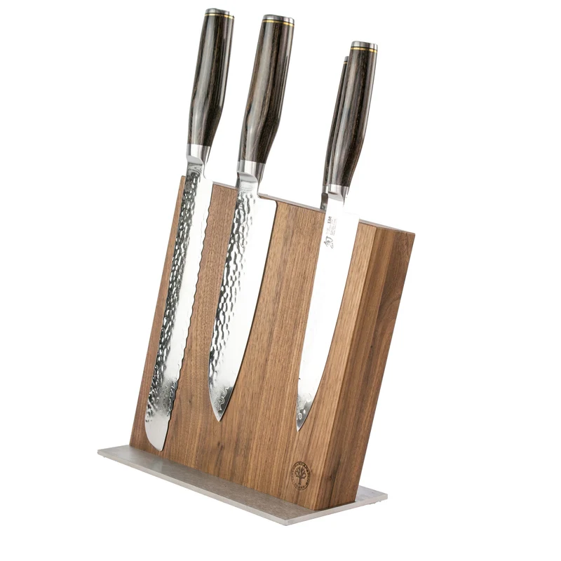 Exklusives Messerblock- Set - KAI Shun Tim Mälzer Damastmesser mit hochwertigem Magnet-Messerblock aus Walnuss von Böker