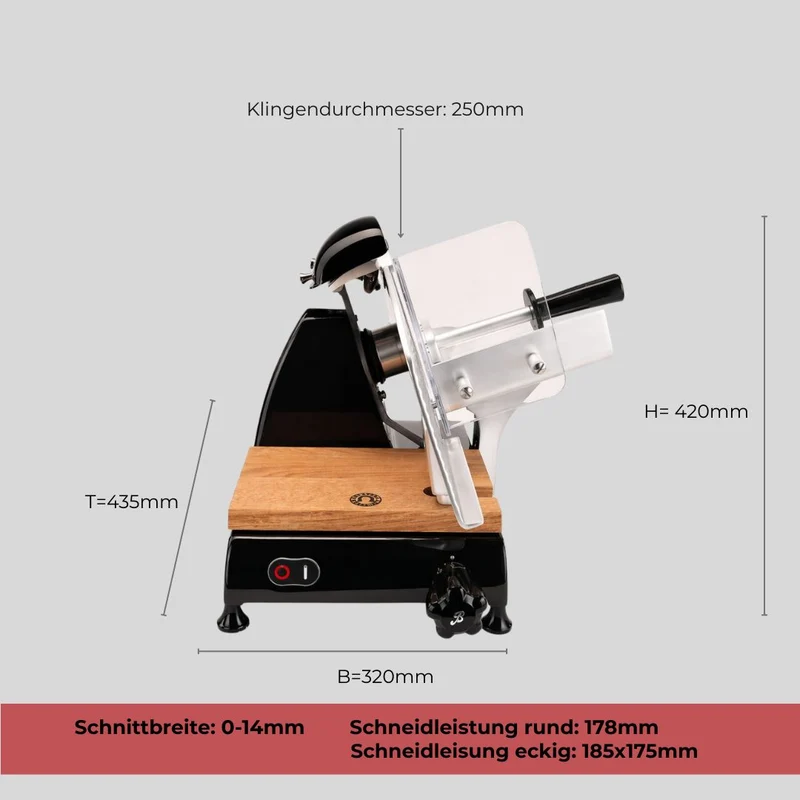 Berkel Red Line 250 Schwarz, Original Profi-Aufschnittmaschine 25 cm Messer + Einlegebrett