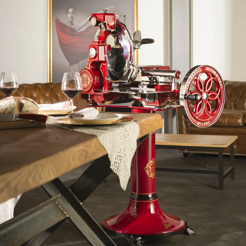 Berkel Volano B114 Rot manuelle Schwungradmaschine inkl. Standfuß + Fassholzbrett