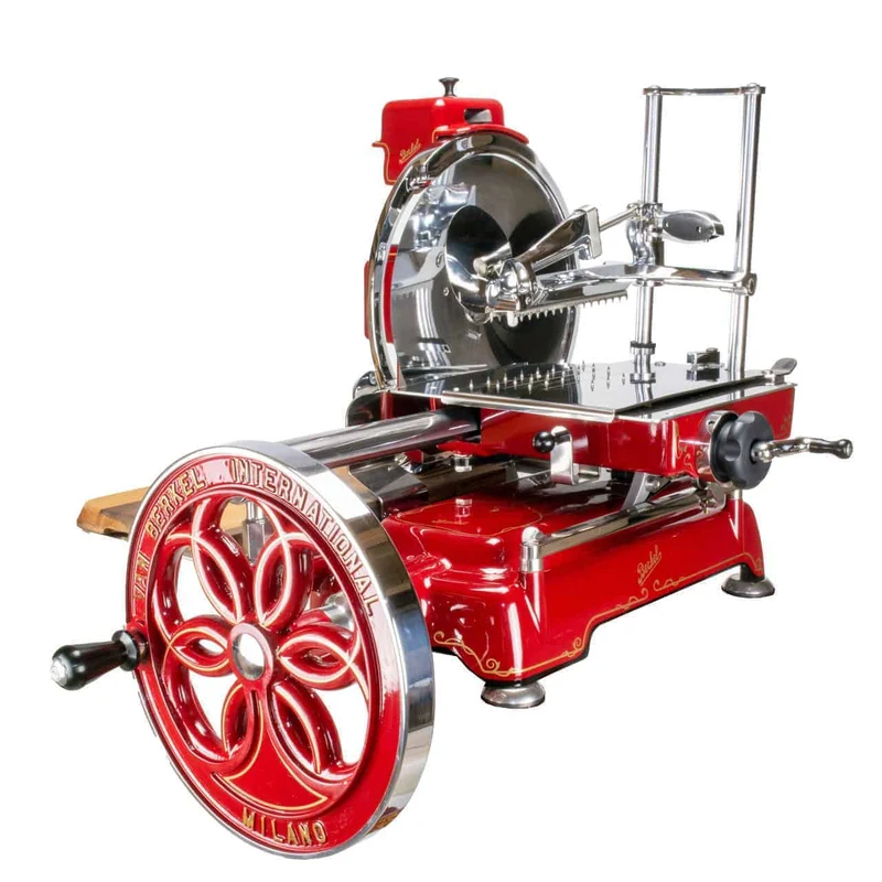Berkel Volano B114 Rot manuelle Schwungradmaschine inkl. Standfuß + Fassholzbrett