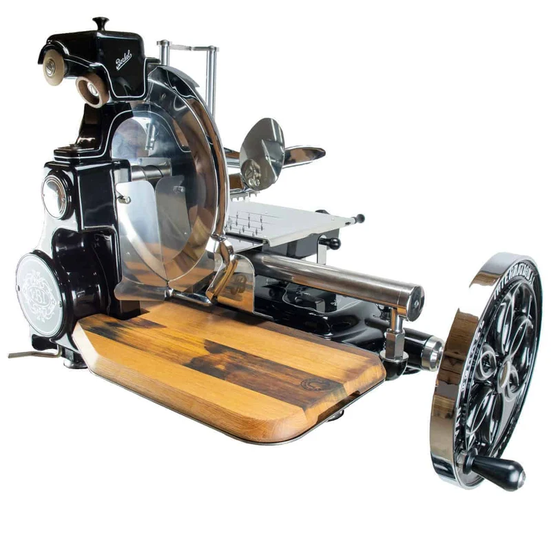 Berkel Volano B114 Schwarz | manuelle Schwungradmaschine mit Fassholzbrett