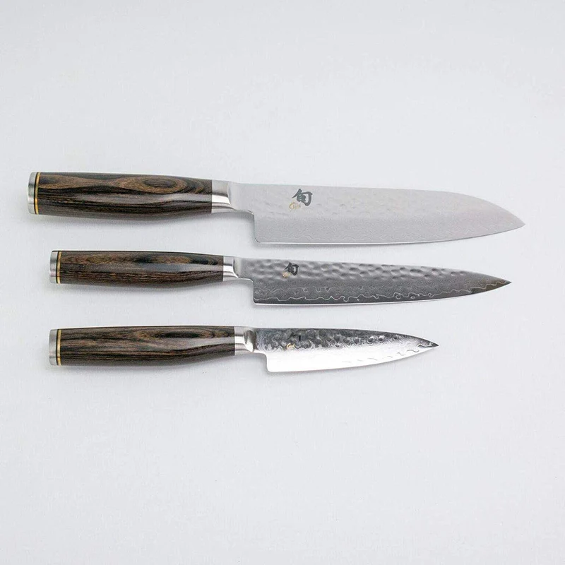 handgefertigter Messerblock aus Alten Fassdauben + 3 Kai Shun Premier Tim Mälzer Profimesser