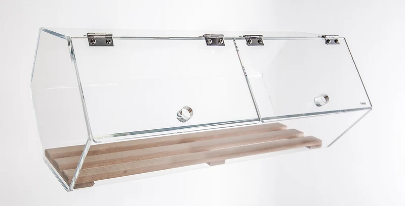 Brötchenspender Acryl mit Holzrost – Hygienische Brötchenschütte für Bäckerei, Buffet & Imbiss