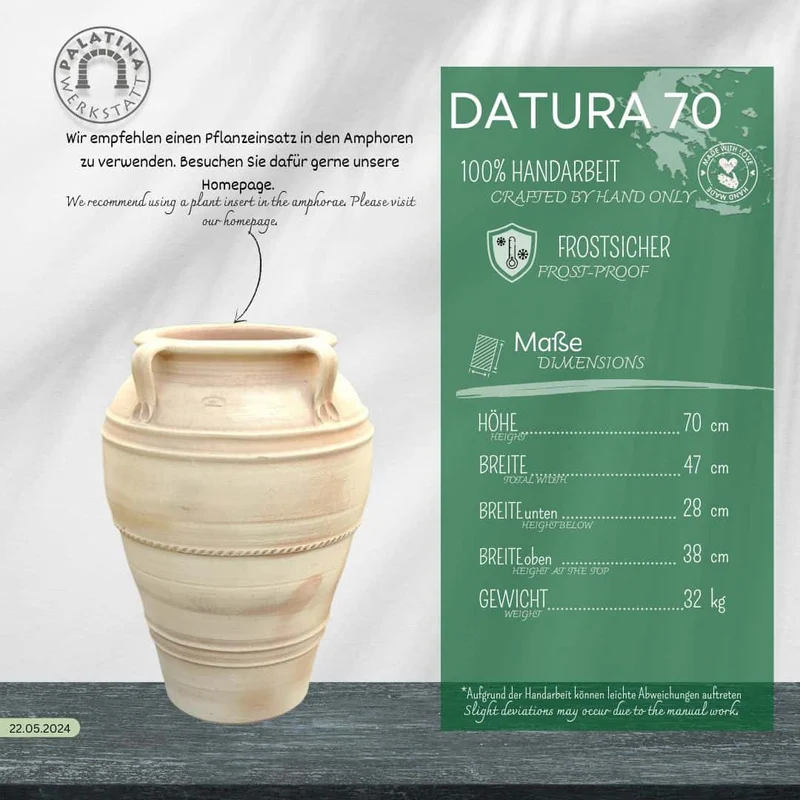 frostfeste terracotta Amphore "Datura", H=70 cm