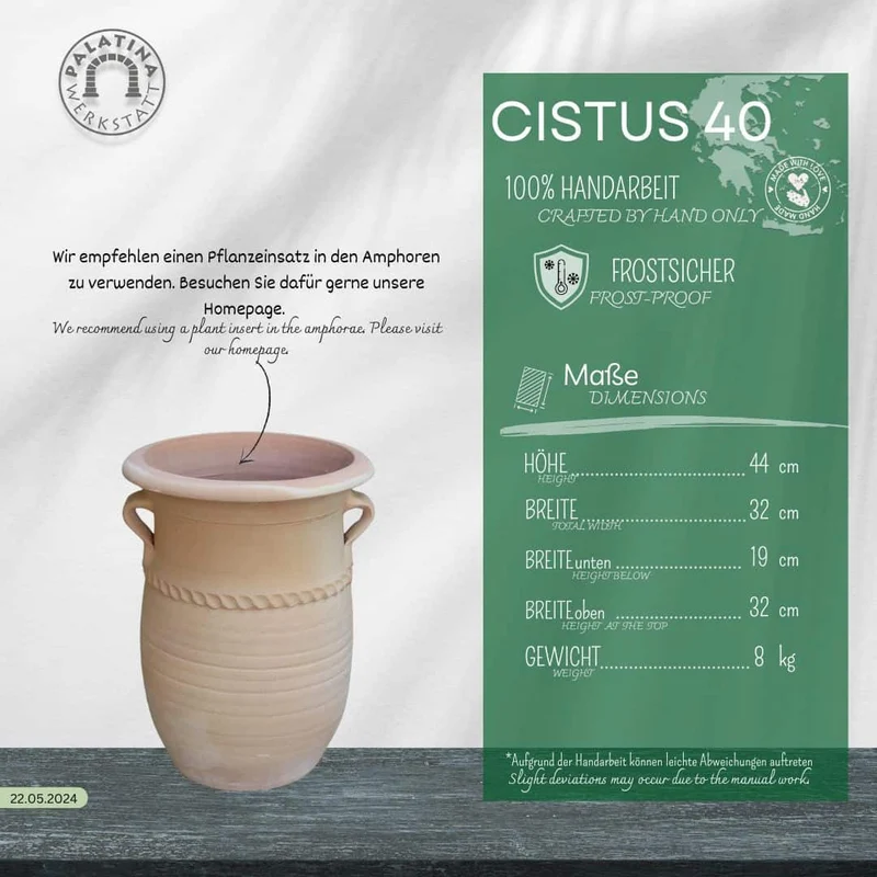 Griechische Amphorenvase Cistus 40 cm – frostfeste Terracotta Amphore zum Bepflanzen