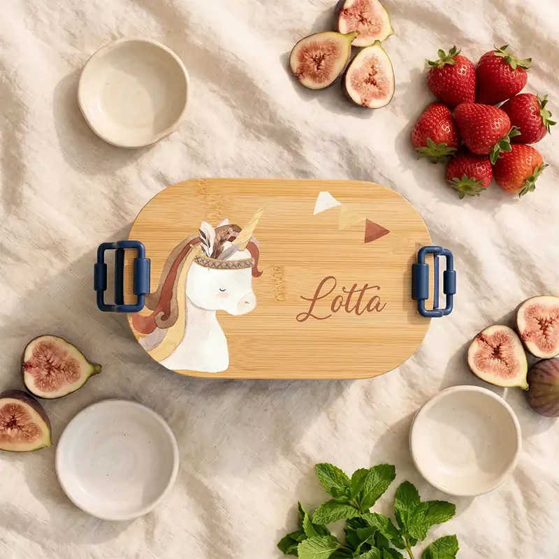 Brotdose Kinder personalisiert, Einhorn Boho