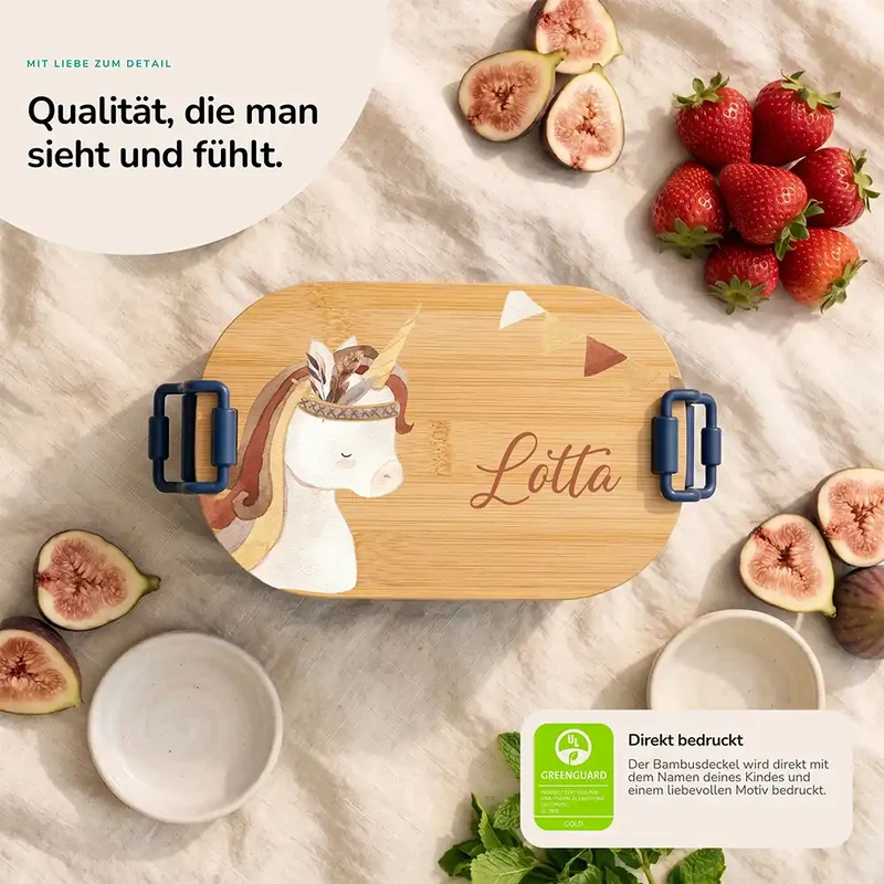 Brotdose Kinder personalisiert, Einhorn Boho