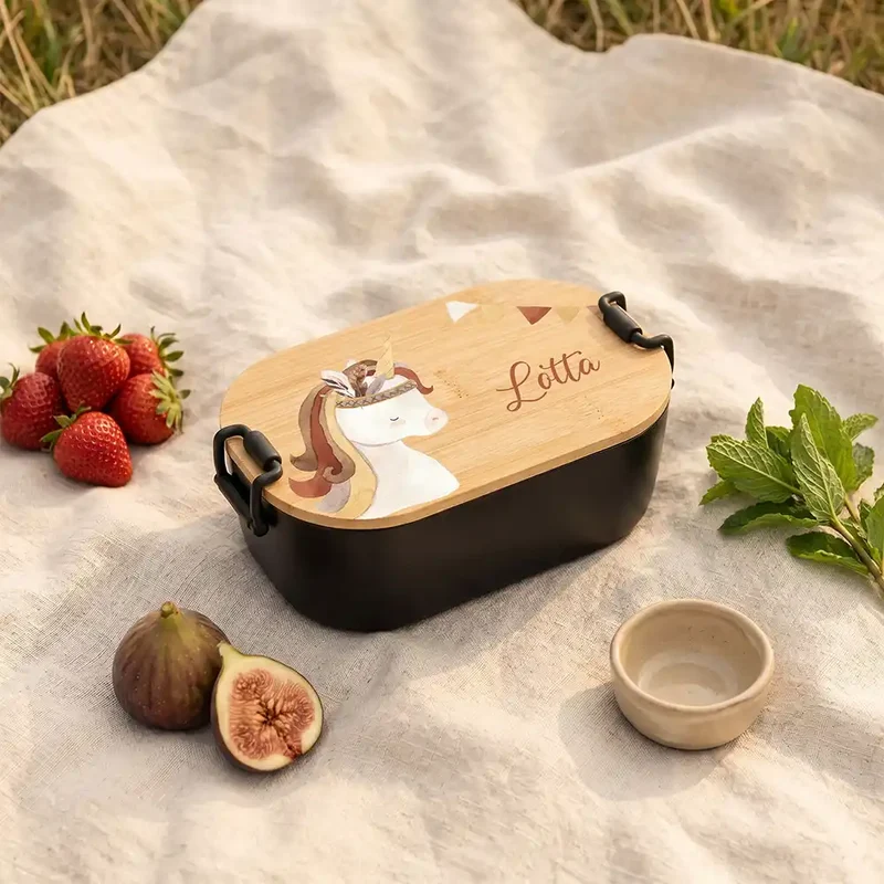 Brotdose Kinder personalisiert, Einhorn Boho