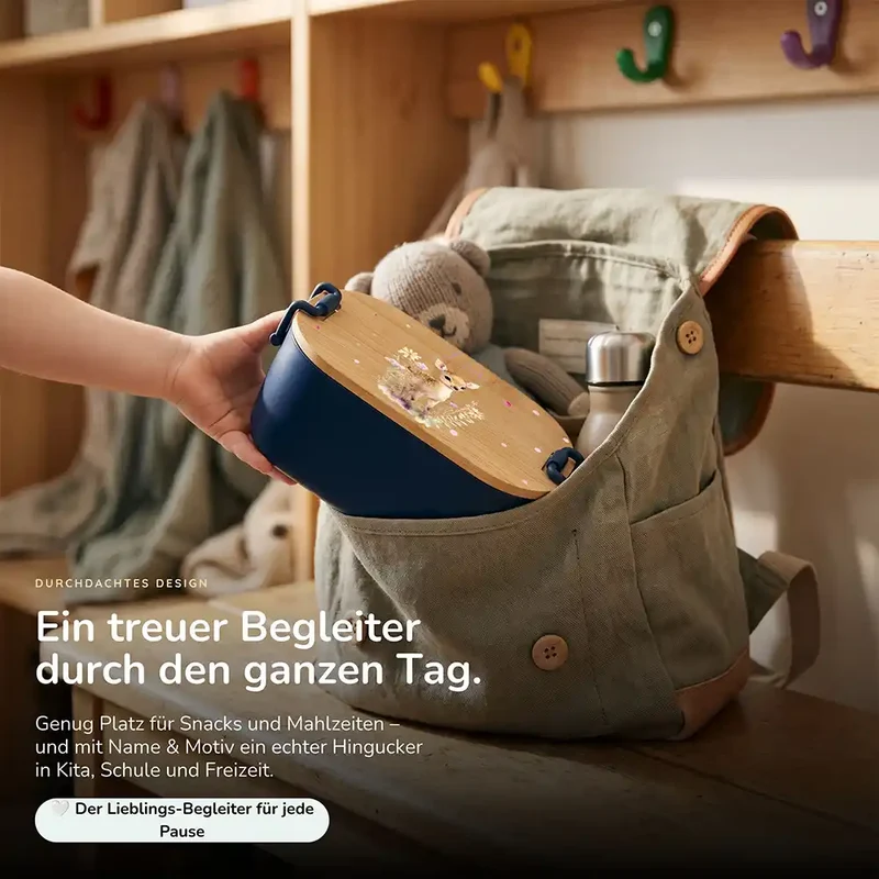 Brotdose Kinder personalisiert, Rehkitz mit Blumen