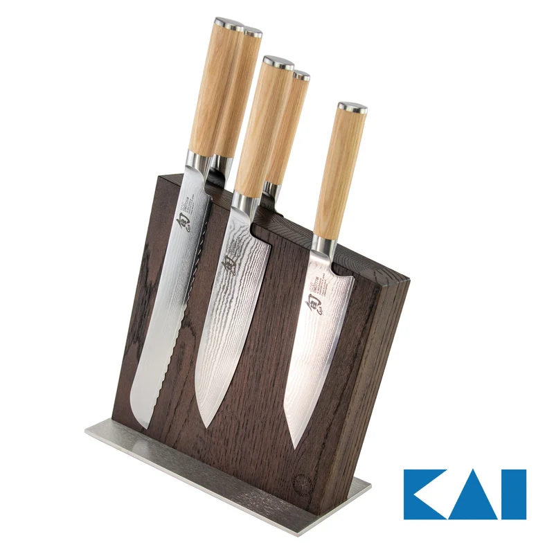 KAI Shun Classic White Damastmesser-Set + Magnet-Messerblock aus Räuchereiche Böker