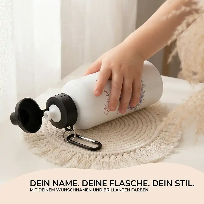 Personalisierte Trinkflasche Kinder – Einhorn Blumenkranz