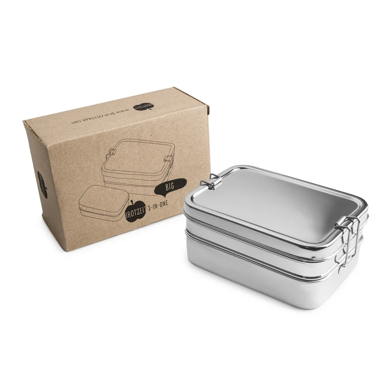 Brotzeit Lunchbox 3in1 BIG Three in one Brotdose Jausenbox aus Edelstahl, BPA-frei