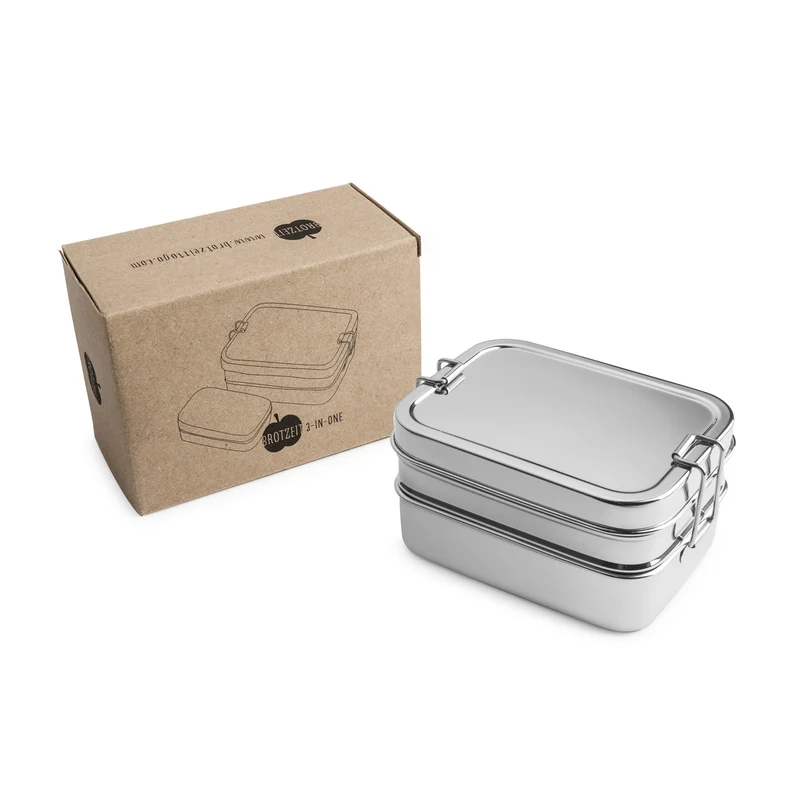 Brotzeit Lunchboxen 3in1 Three-in-one Brotdose Jausenbox aus Edelstahl, BPA-frei, fest verschließbar