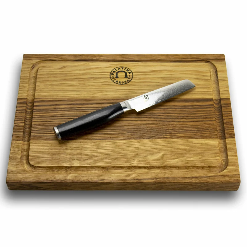 Kai Shun Premier Minamo TMM-0700 | Officemesser 9 cm Damaststahl + Küchenbrett Eiche 30x22 cm