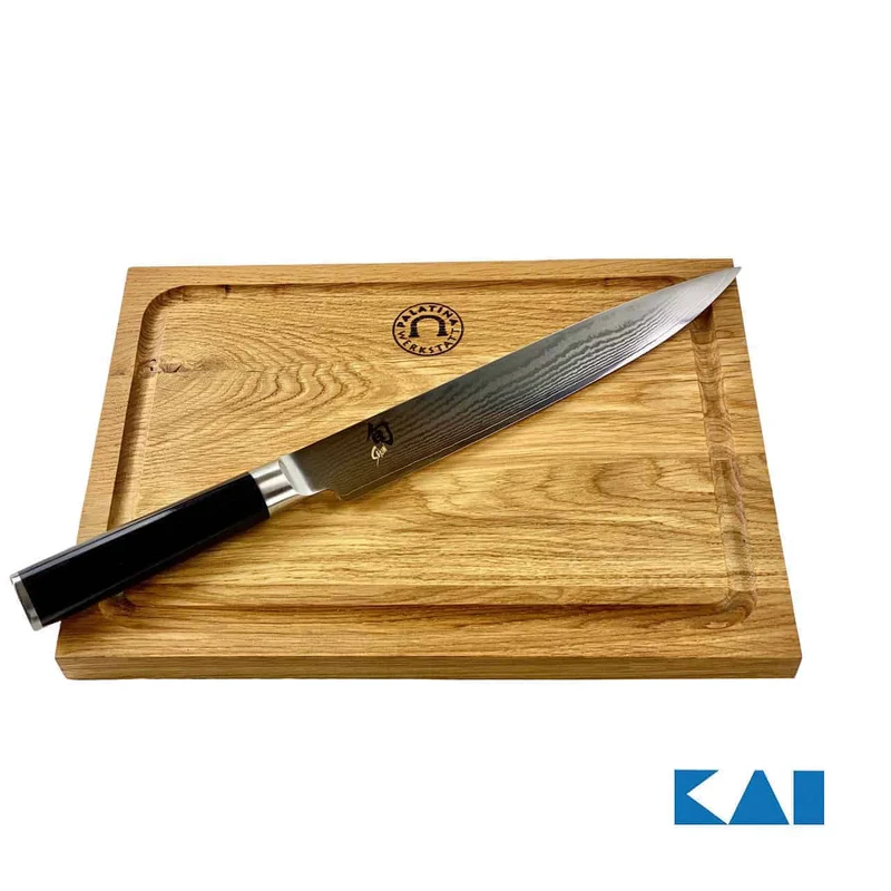 Kai Shun Classic DM-0704 Schinkenmesser, 23 cm Klinge Damast + Eichenbrett, 30x22 cm