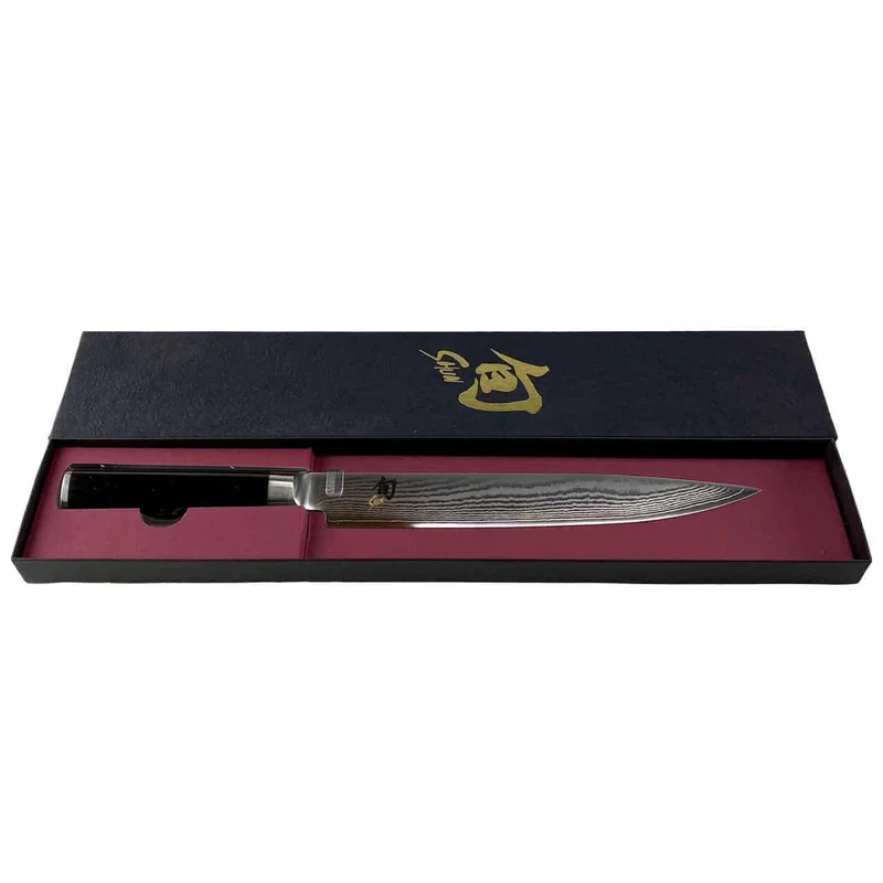 Kai Shun Classic DM-0704 Schinkenmesser, 23 cm Klinge Damast + Eichenbrett, 30x22 cm