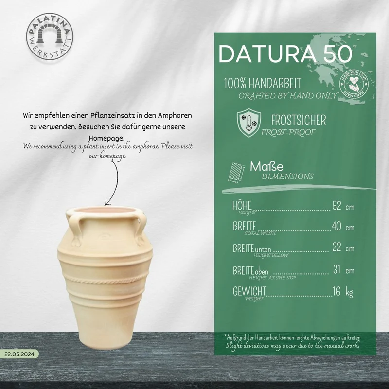 frostfeste terracotta Amphore "Datura", H=50 cm