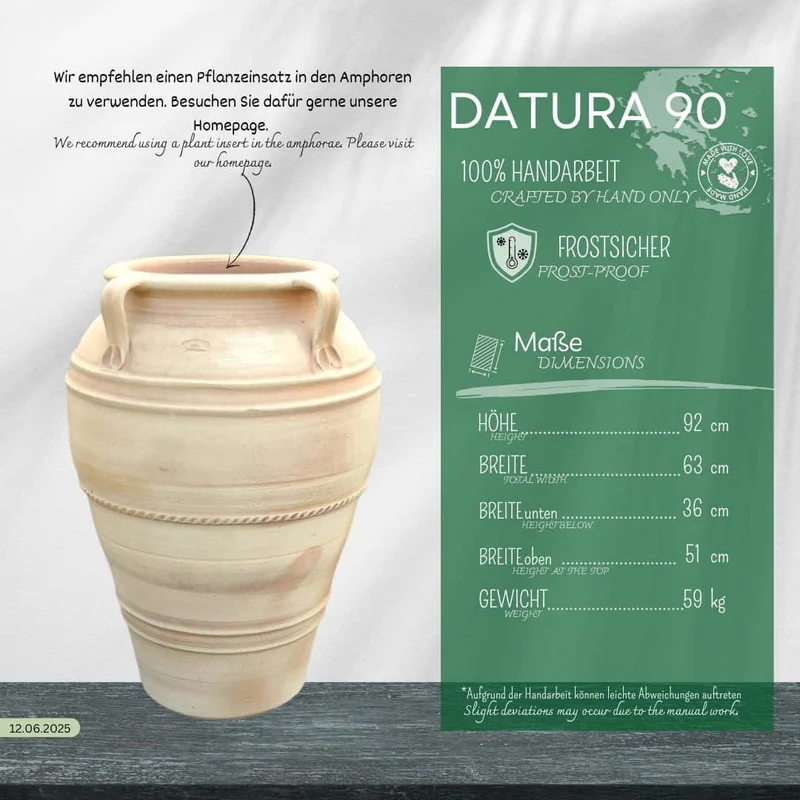 große frostfeste Terracotta Amphore "Datura" H= 90 cm