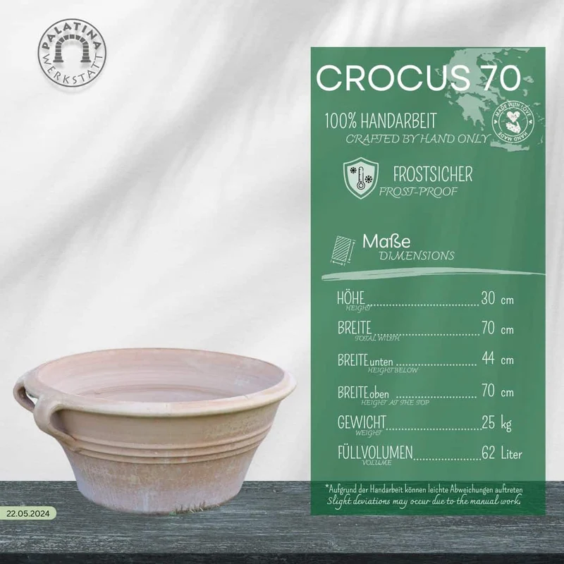 Kreta Keramik Terracotta Pflanz- und Wasserschale "Crocus", B=70 cm