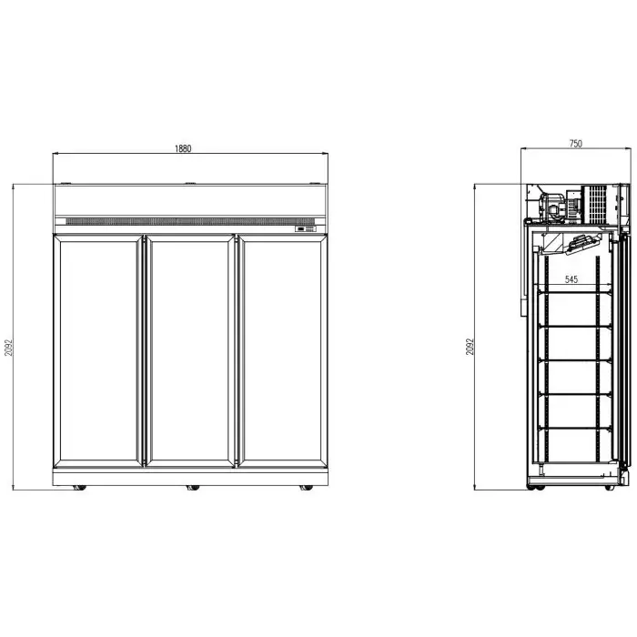 Kühlschrank mit 3 Glastüren - Schwarz - 1530 Liter - 1880x710x2092 mm