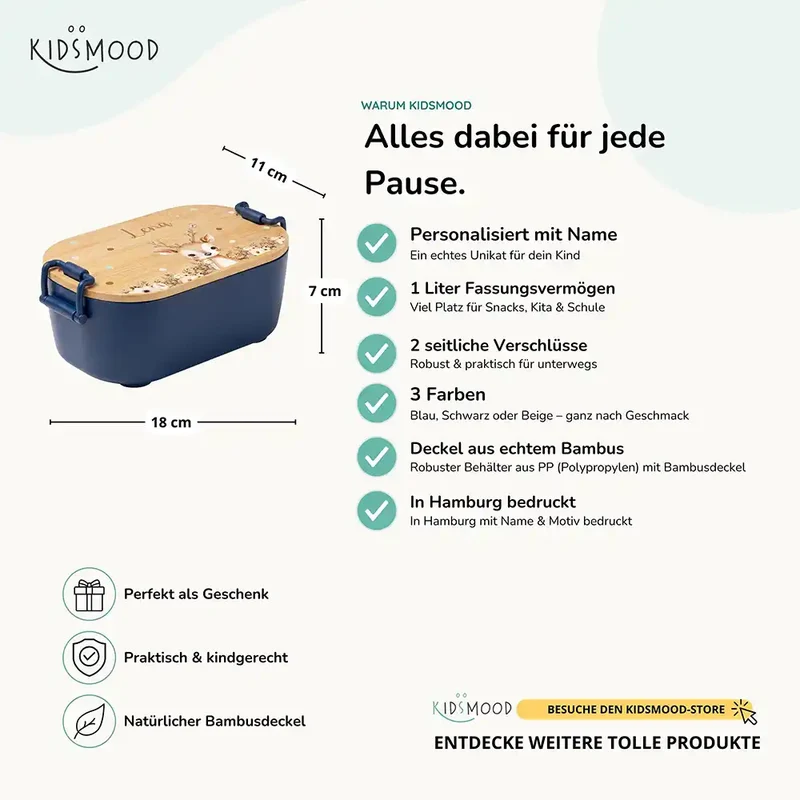 Brotdose Kinder personalisiert, Rehkitz Boho